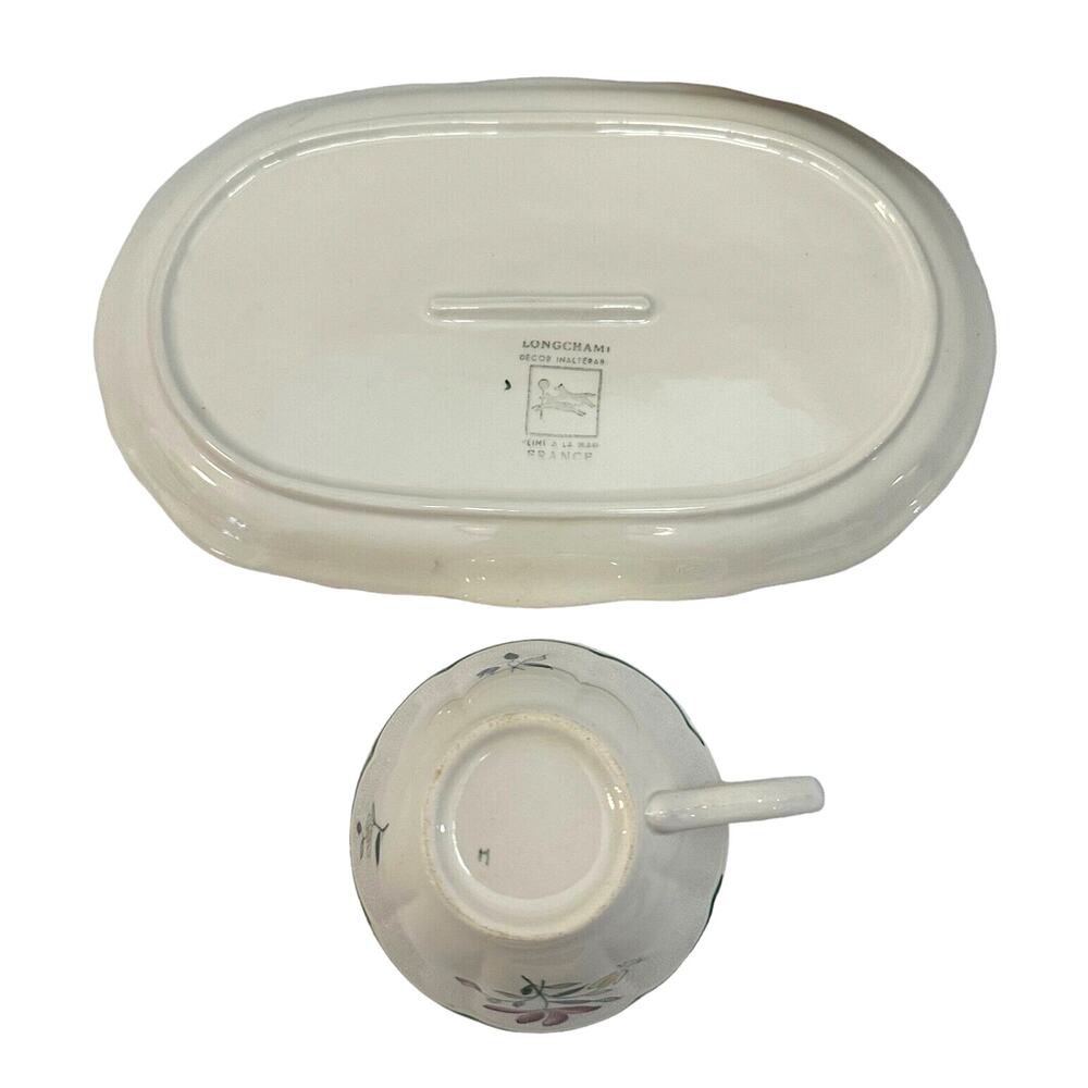 Longchamp France Tulip Peint Main Vintage Sandwich Trays and Cups-Set of 2 - Picture 9 of 9